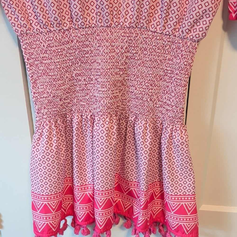 Pink Patterned Cover Up with Tassels - Picture 5 of 6